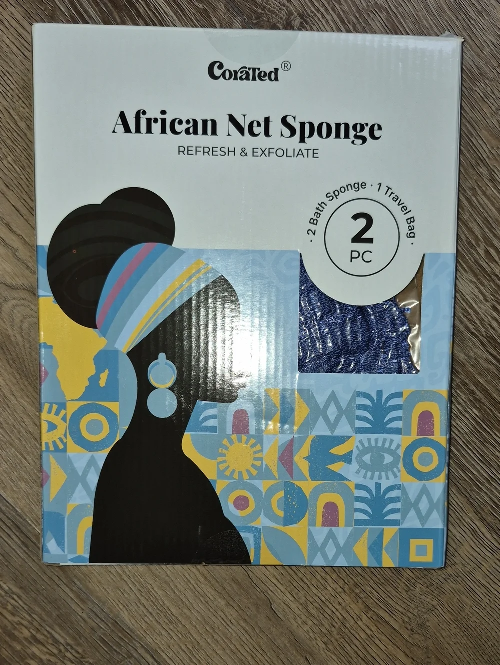 Corated African Net Sponge - Blue Exfoliating Bath Sponge (2 PC)